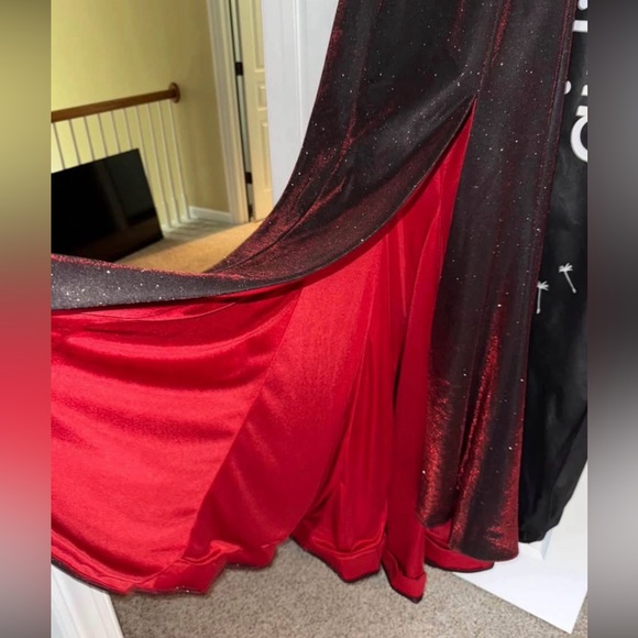 Sherri Hill Electric Wine Glitter Prom Dress - Picture 3 of 4